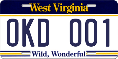 WV license plate OKD001