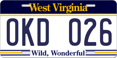 WV license plate OKD026