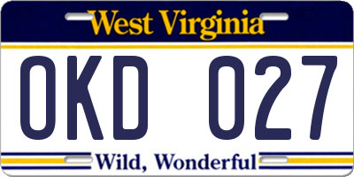WV license plate OKD027