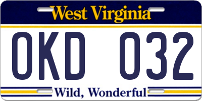 WV license plate OKD032
