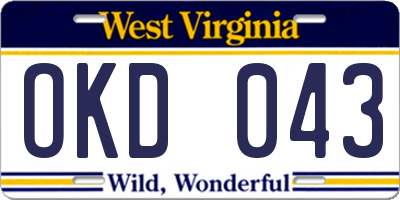 WV license plate OKD043