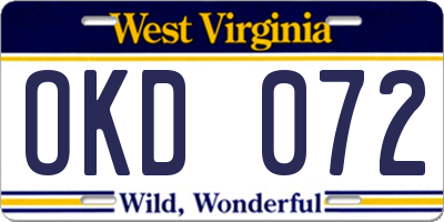 WV license plate OKD072
