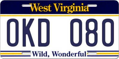 WV license plate OKD080
