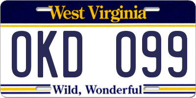 WV license plate OKD099