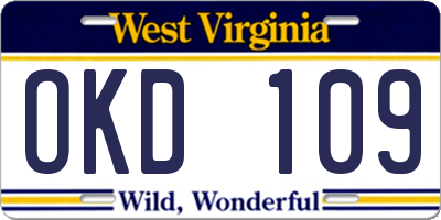 WV license plate OKD109