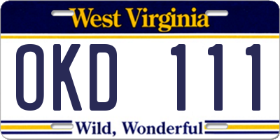 WV license plate OKD111