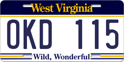 WV license plate OKD115