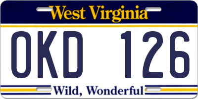 WV license plate OKD126