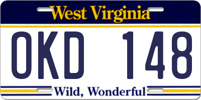 WV license plate OKD148