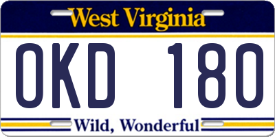WV license plate OKD180