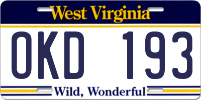 WV license plate OKD193