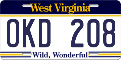 WV license plate OKD208
