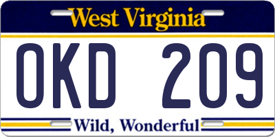 WV license plate OKD209