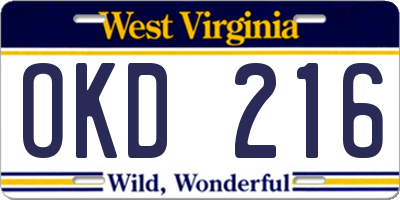 WV license plate OKD216