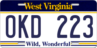 WV license plate OKD223