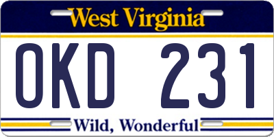 WV license plate OKD231