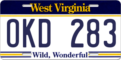 WV license plate OKD283