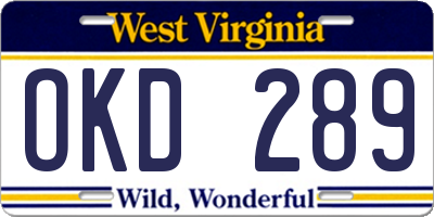WV license plate OKD289