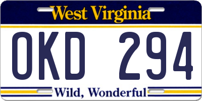 WV license plate OKD294