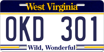 WV license plate OKD301