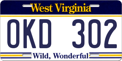 WV license plate OKD302