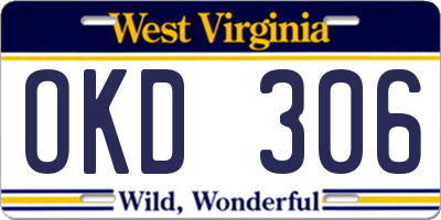 WV license plate OKD306