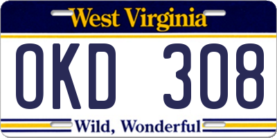WV license plate OKD308