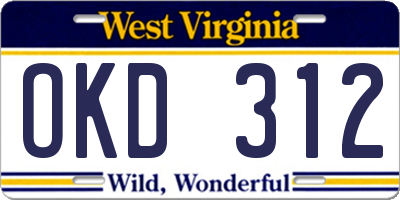 WV license plate OKD312