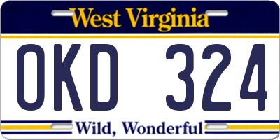 WV license plate OKD324