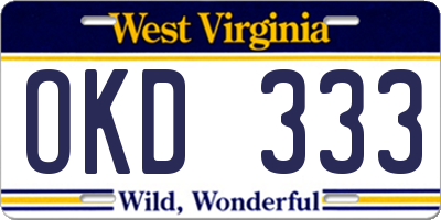 WV license plate OKD333