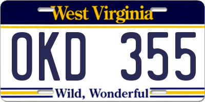 WV license plate OKD355