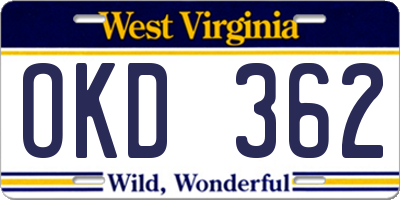 WV license plate OKD362