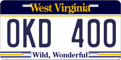 WV license plate OKD400