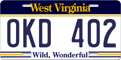 WV license plate OKD402