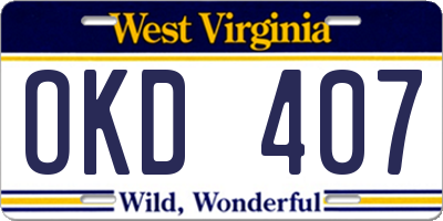 WV license plate OKD407
