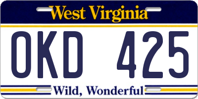 WV license plate OKD425