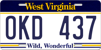WV license plate OKD437