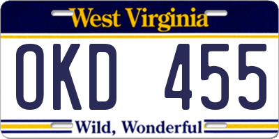 WV license plate OKD455