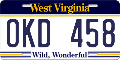 WV license plate OKD458