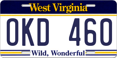 WV license plate OKD460