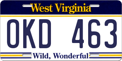 WV license plate OKD463