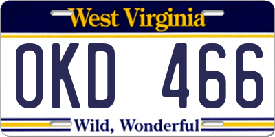 WV license plate OKD466