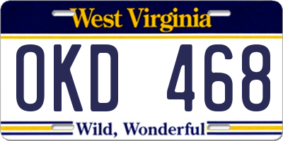 WV license plate OKD468