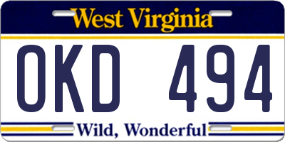 WV license plate OKD494