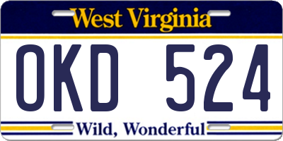 WV license plate OKD524