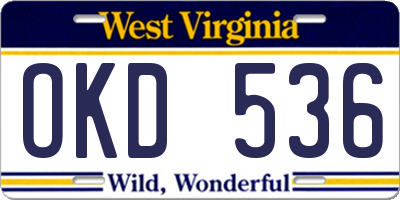 WV license plate OKD536