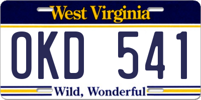 WV license plate OKD541