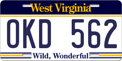 WV license plate OKD562