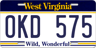 WV license plate OKD575