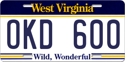 WV license plate OKD600